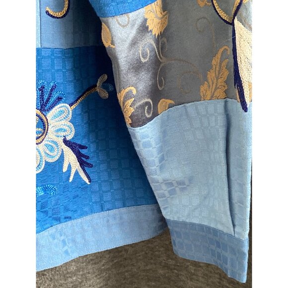 Women Indigo Moon Cotton Silk Embroidered Flower Patchwork Blue Teal Jacket  M - Picture 5 of 15